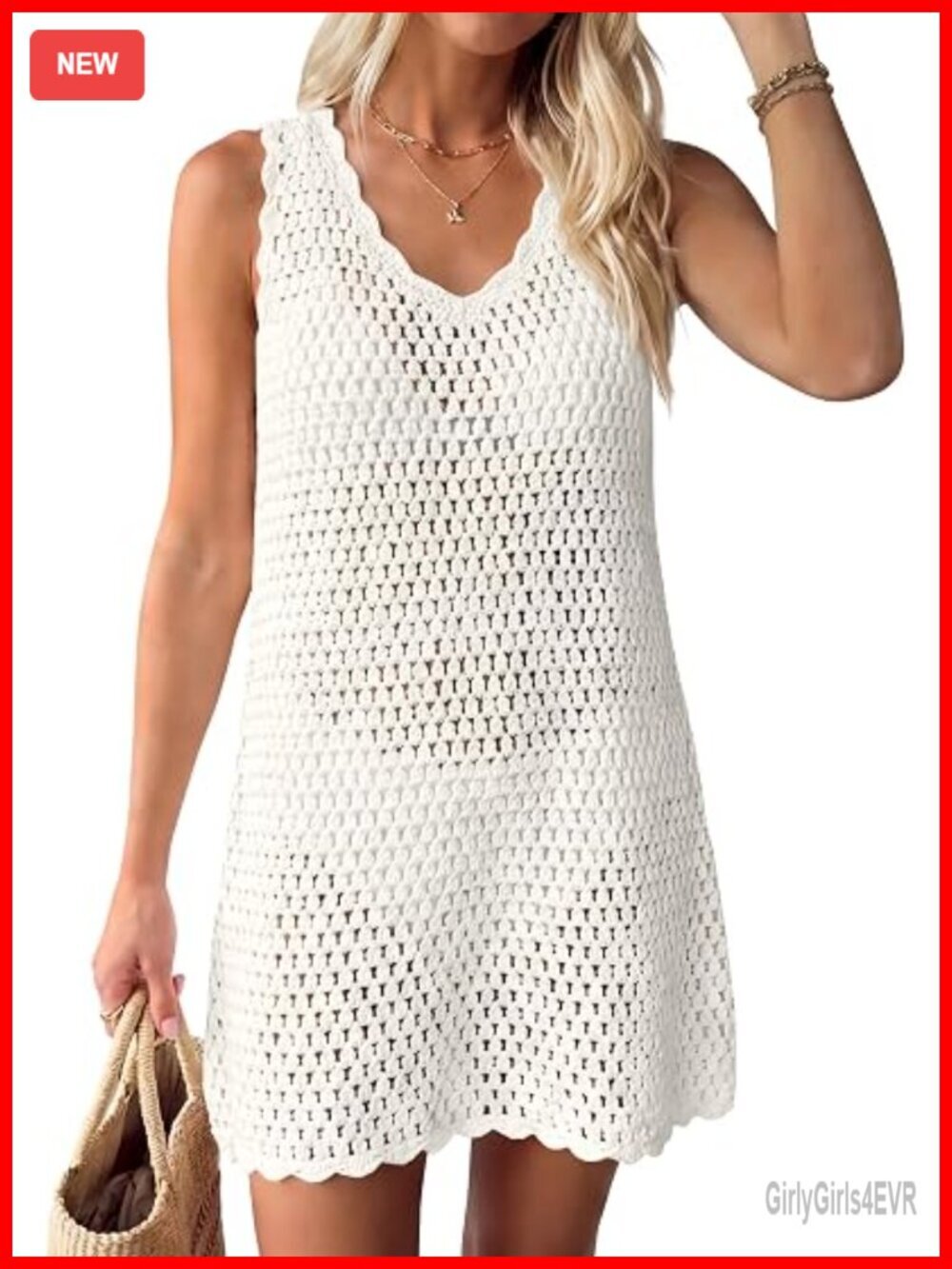 V Neck Knit Crochet Backless Swimsuit Cover Up Dress